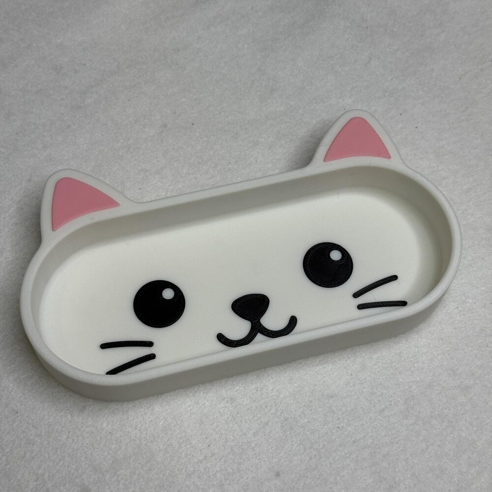 Kawaii Cat Trinket Dish White Pink Ears Jewelry Tray Cute Organizer Holder